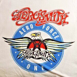 Aerosmith Men’s 2XL T-Shirt White Official Aero Force One Band Graphic Shirt